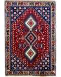 Tappeto persiano Yalameh 150x103 cm rosso con medaglioni geometrici