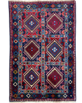 Tappeto persiano Yalameh 148x98 cm rosso e blu con motivi geometrici