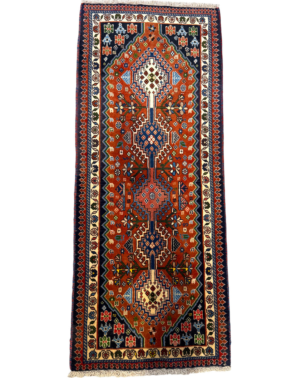 Tappeto persiano Yalameh 150x63 cm rosso con disegno geometrico