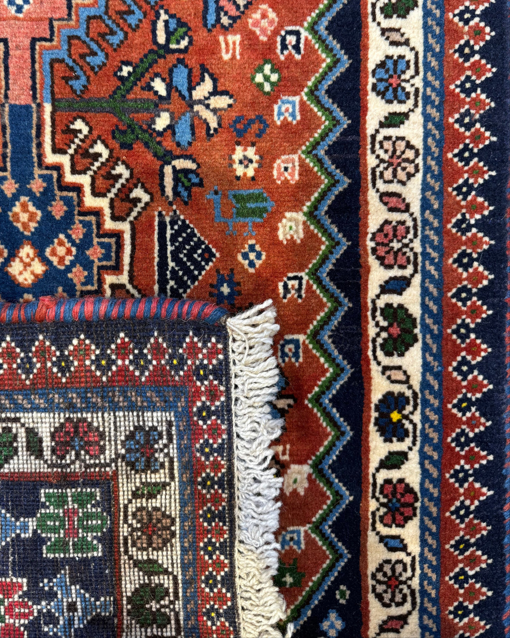 Tappeto persiano Yalameh 150x63 cm rosso con disegno geometrico