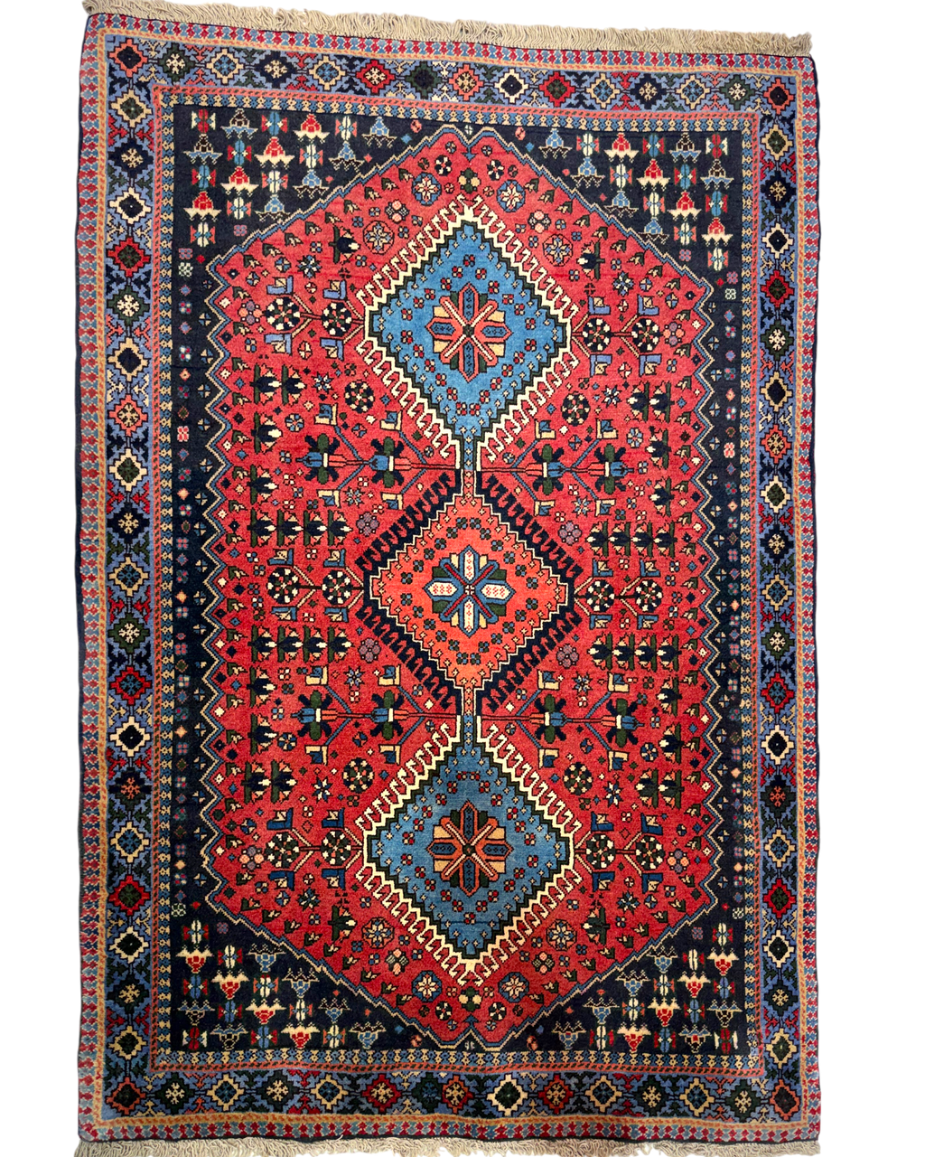Tappeto persiano Yalameh 157x106 cm rosso con tre medaglioni geometrici