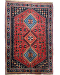 Tappeto persiano Yalameh 157x106 cm rosso con tre medaglioni geometrici