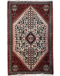 Abadeh 103x66 cm - scendiletto persiano annodato a mano con motivi geometrici rossi e avorio