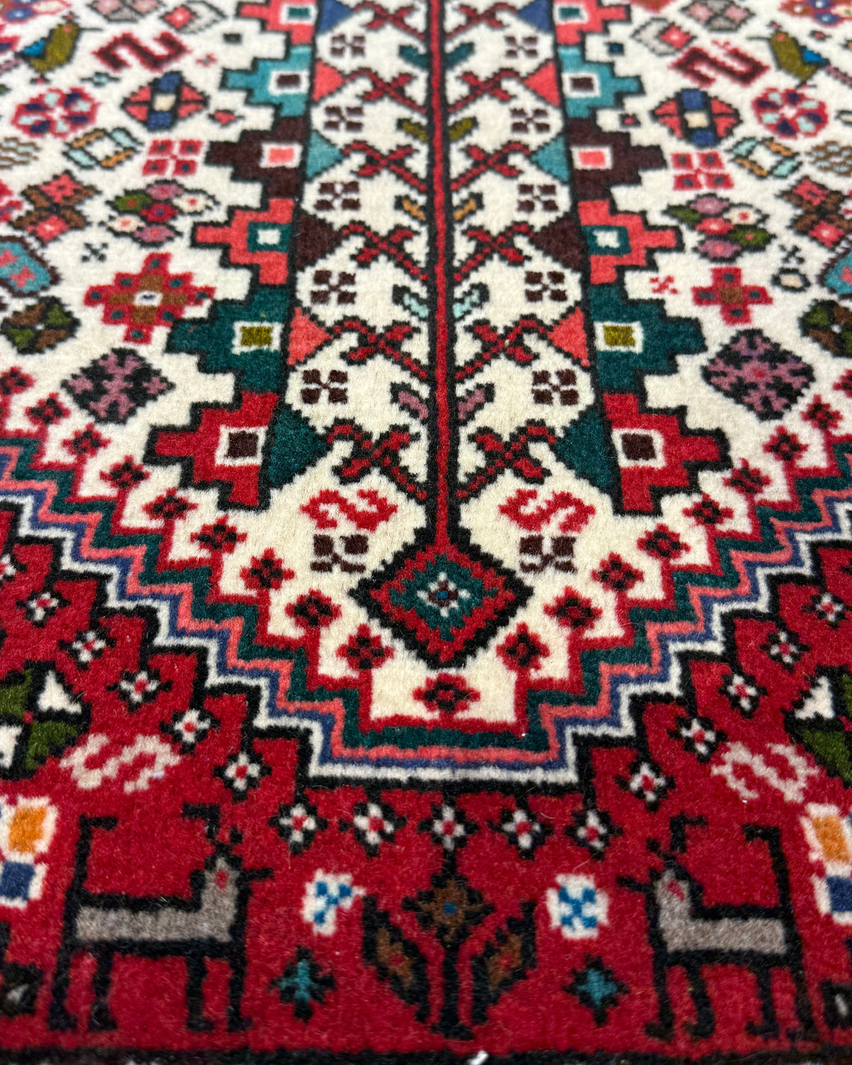 Tappeto persiano Abadeh 151x74 cm avorio e rosso geometrico