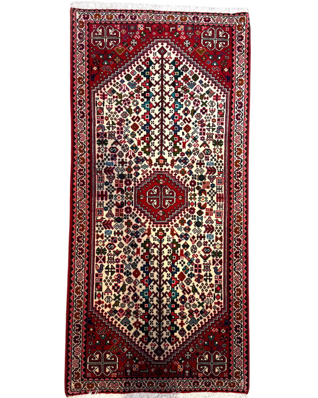 Tappeto persiano Abadeh 151x74 cm avorio e rosso geometrico