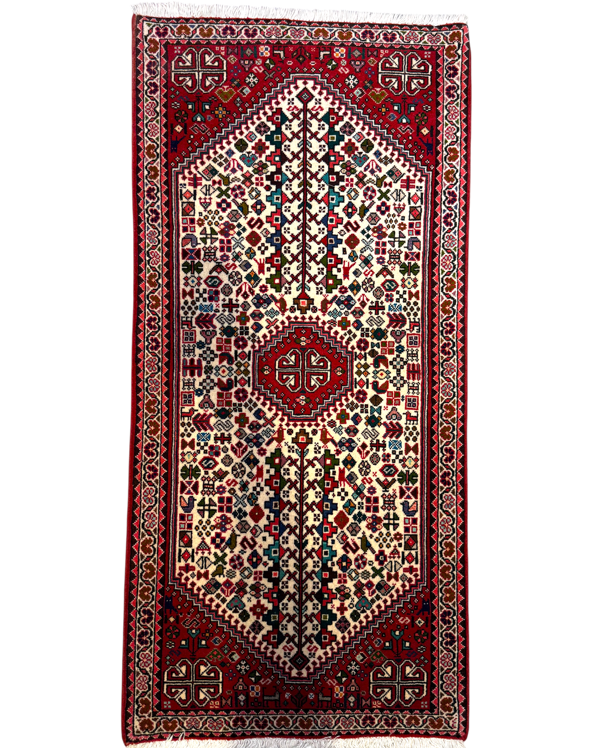 Tappeto persiano Abadeh 151x74 cm avorio e rosso geometrico