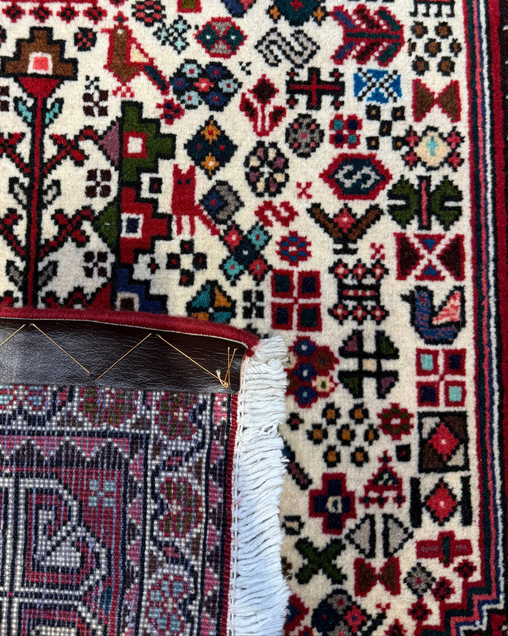Tappeto persiano Abadeh 151x74 cm avorio e rosso geometrico