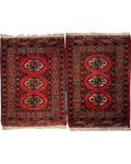 Bukhara Russo 90x62 cm - coppia di scendiletto in lana con fondo rosso e motivi geometrici