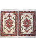 Coppia di scendiletto Tabriz 60 Raj misto seta 88x60 cm con medaglione rosa su fondo avorio