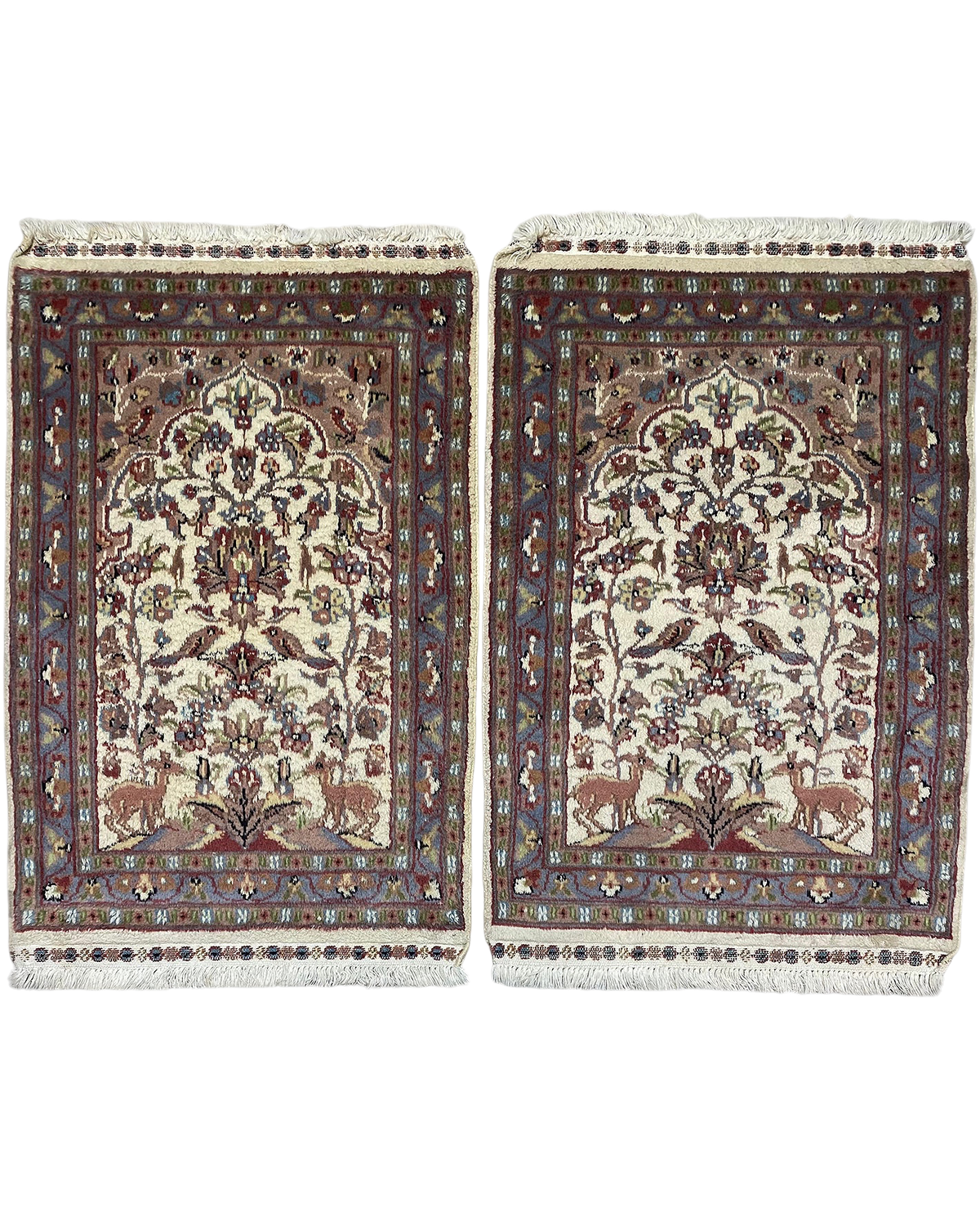 Coppia di tappeti Islamabad usati 90x60 cm con disegno floreale e figurativo