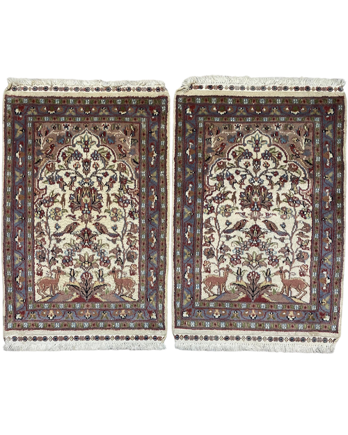 Coppia di tappeti Islamabad usati 90x60 cm con disegno floreale e figurativo