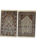 Coppia di tappeti Srinagar usati 88x58 cm con raffinati motivi floreali su fondo chiaro