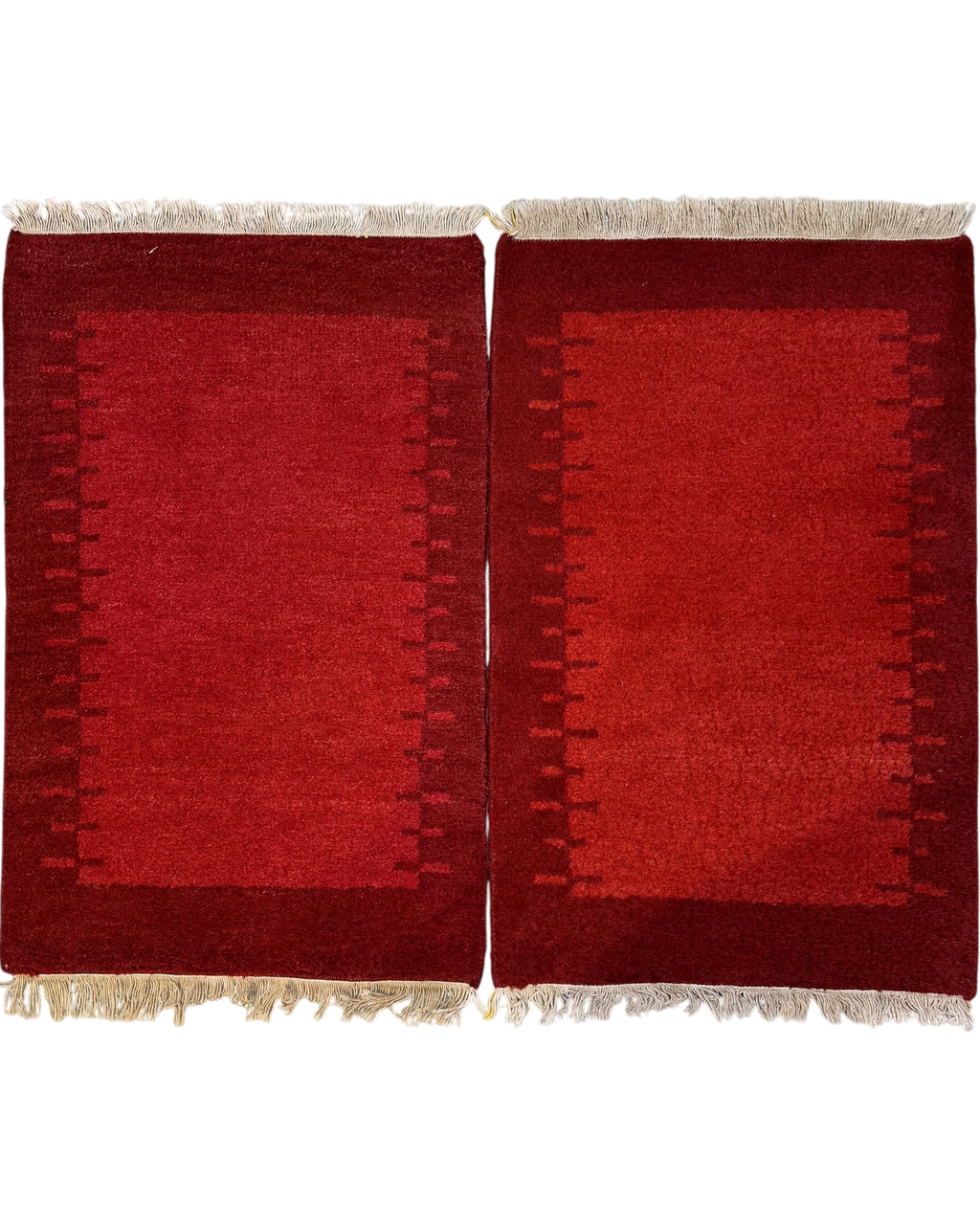 Gabbeh 90x60 cm - coppia di scendiletto in lana rossa con motivo geometrico minimalista
