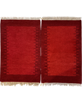 Gabbeh 90x60 cm - coppia di scendiletto in lana rossa con motivo geometrico minimalista