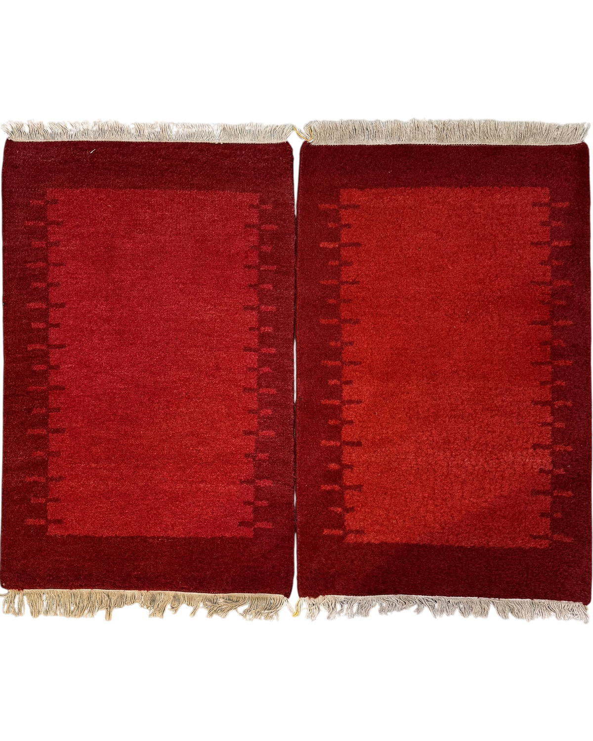 Gabbeh 90x60 cm - coppia di scendiletto in lana rossa con motivo geometrico minimalista