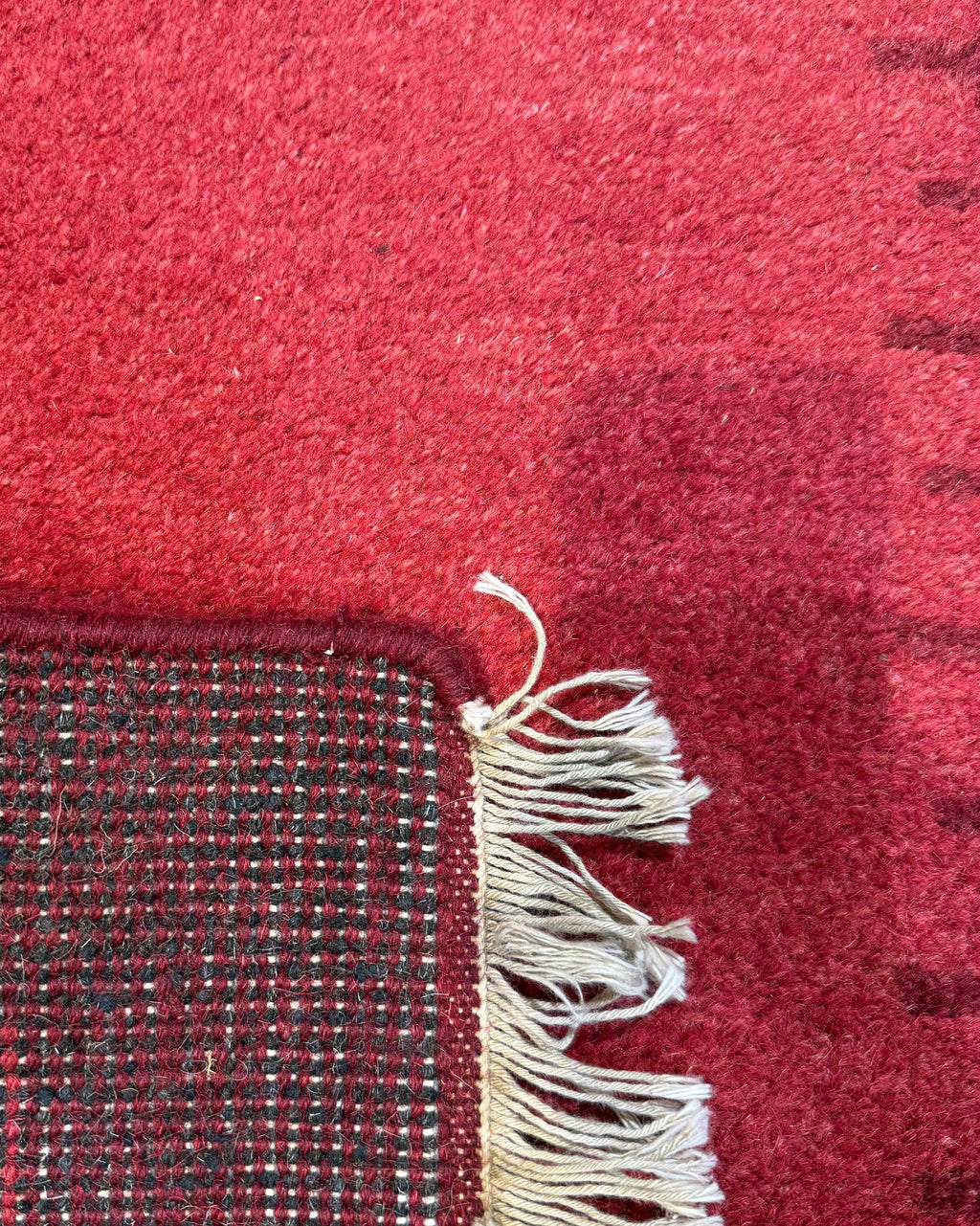 Gabbeh 90x60 cm - coppia di scendiletto in lana rossa con motivo geometrico minimalista