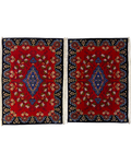 Coppia di scendiletto Kashan 67x95 cm con fondo rosso e medaglione centrale blu