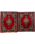 Kashan 83x70 cm - coppia di scendiletto persiani in lana con fondo rosso e medaglione centrale