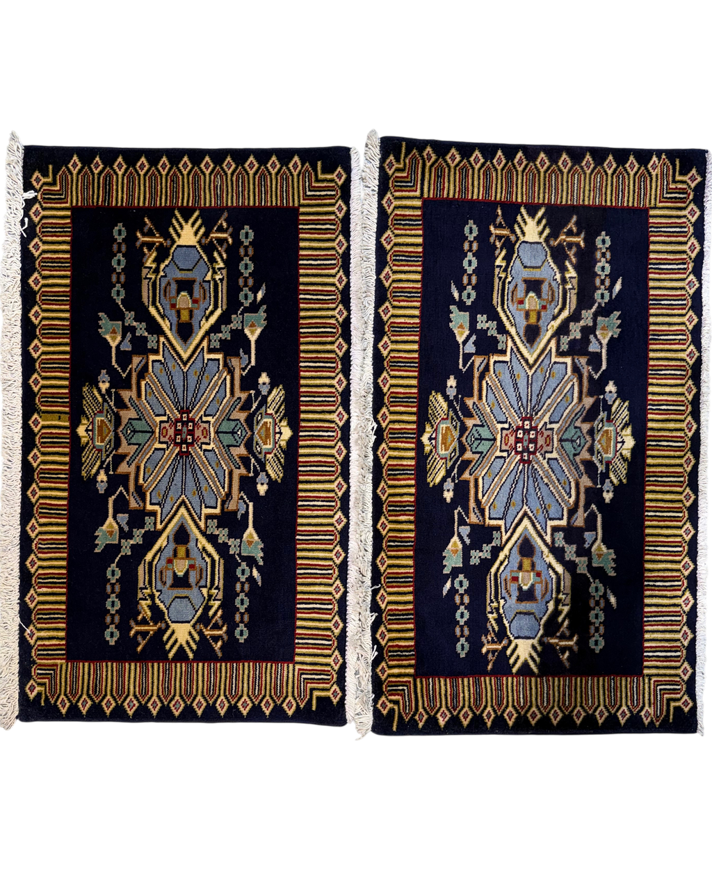 Kashan 95x54 cm - coppia di scendiletto persiani annodati a mano con fondo blu scuro