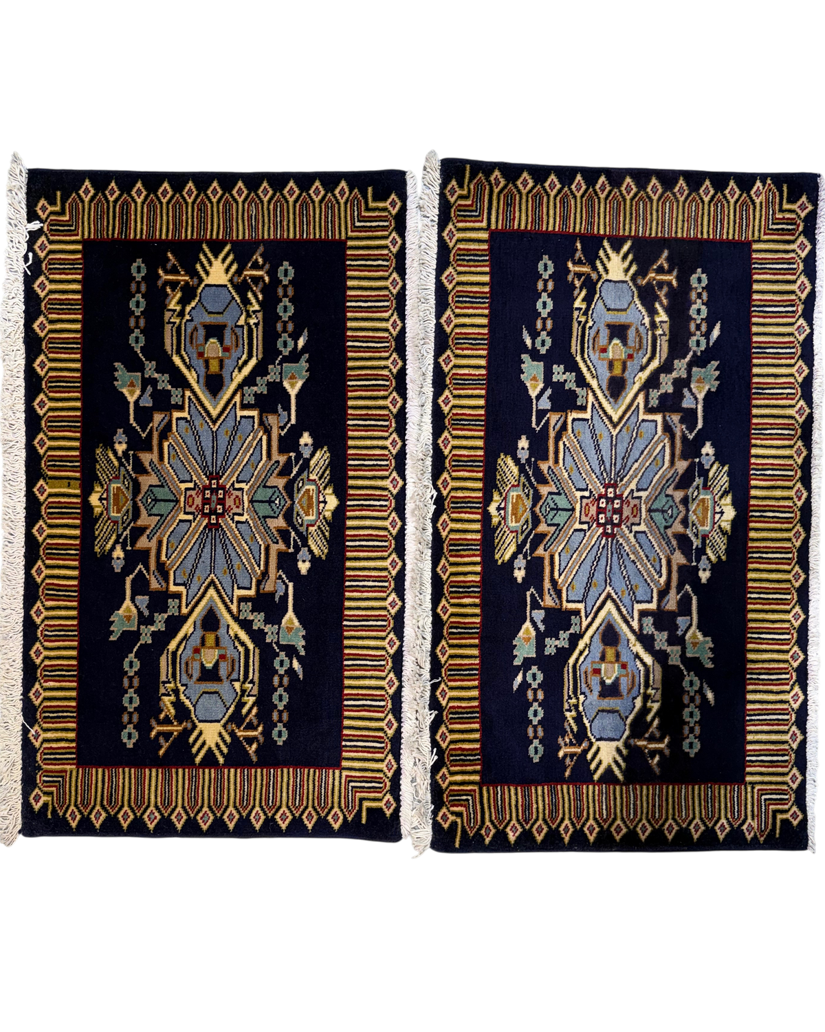 Kashan 95x54 cm - coppia di scendiletto persiani annodati a mano con fondo blu scuro