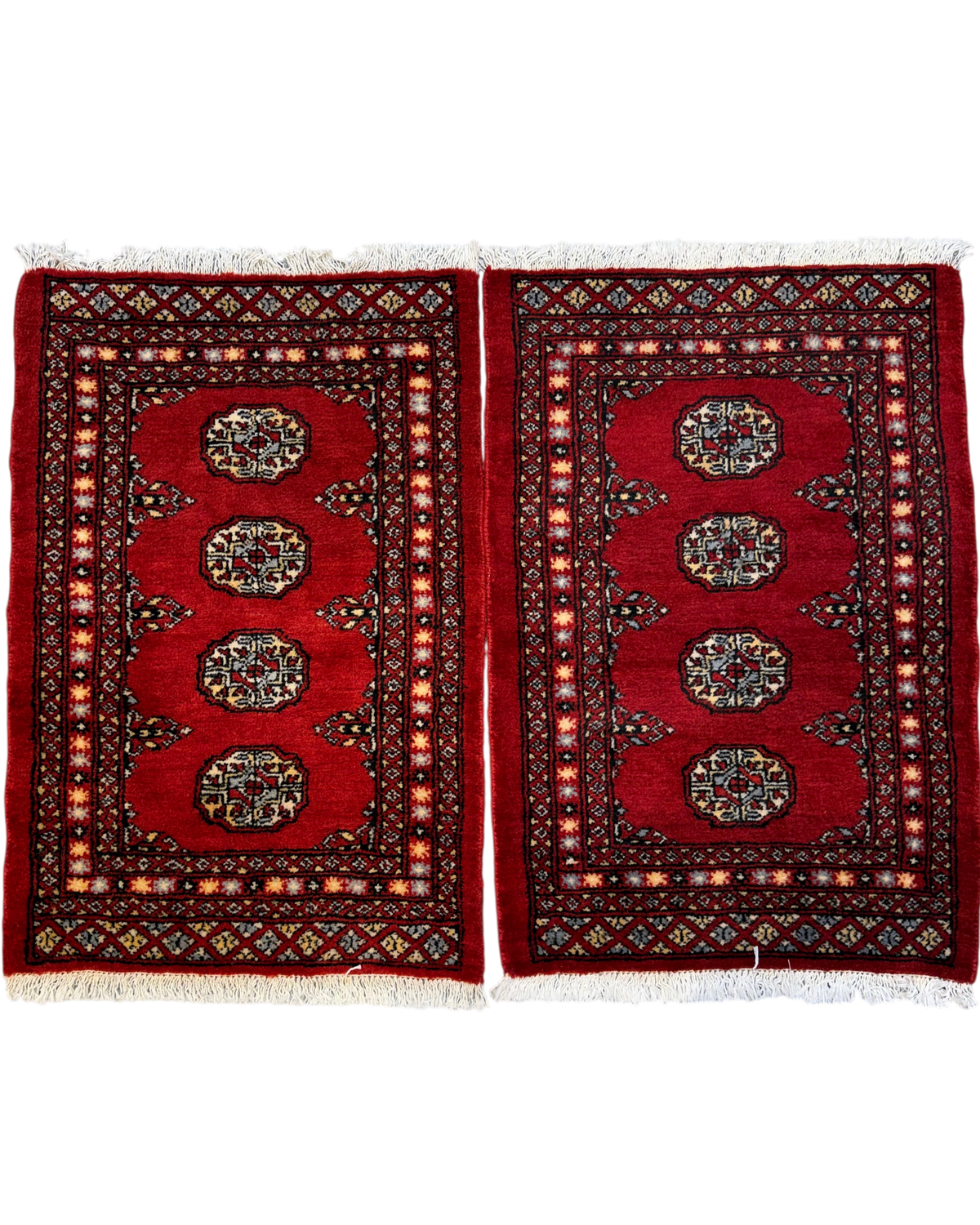 Kashmir 90x60 cm, coppia di scendiletto rossi con medaglioni geometrici