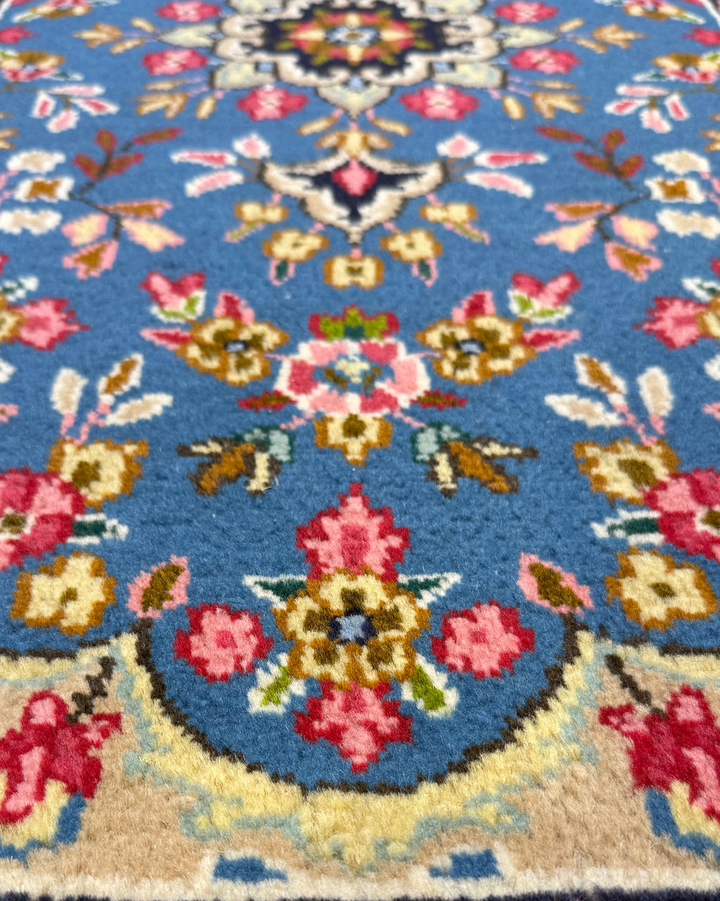 Tappeto persiano Kerman Raver 130x60 cm azzurro floreale
