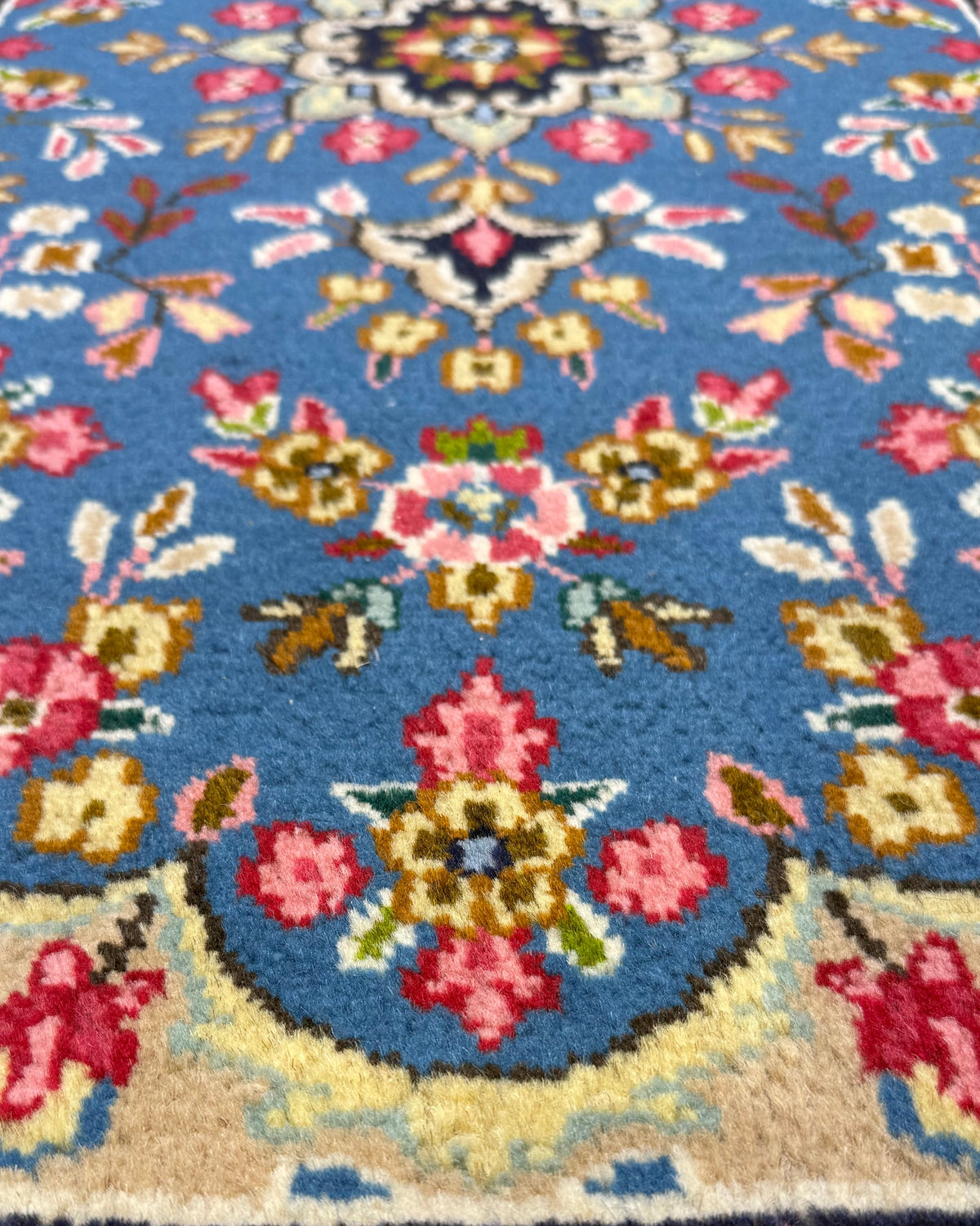 Tappeto persiano Kerman Raver 130x60 cm azzurro floreale