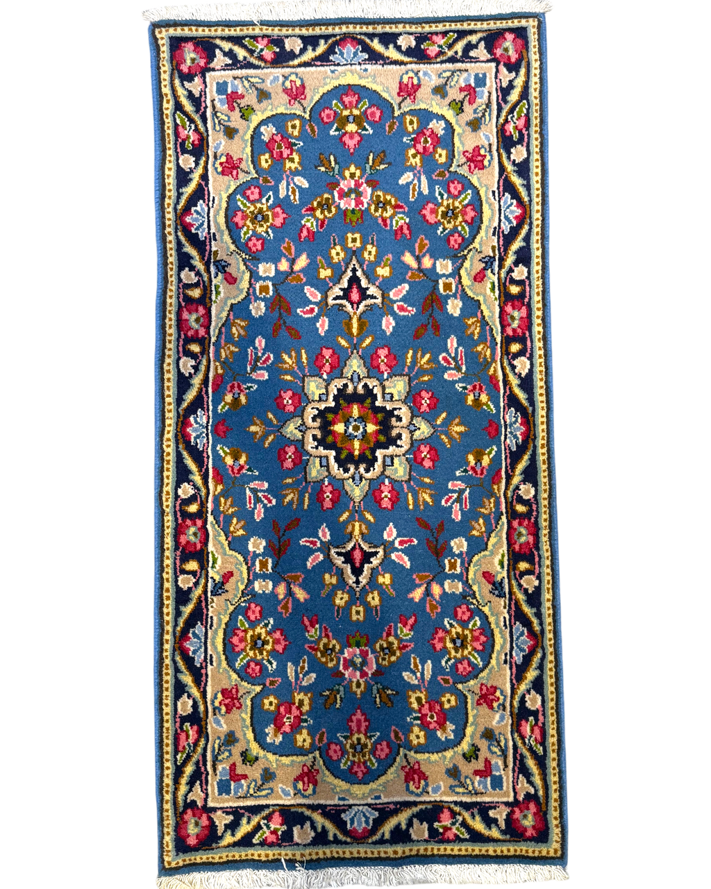 Tappeto persiano Kerman Raver 130x60 cm azzurro floreale