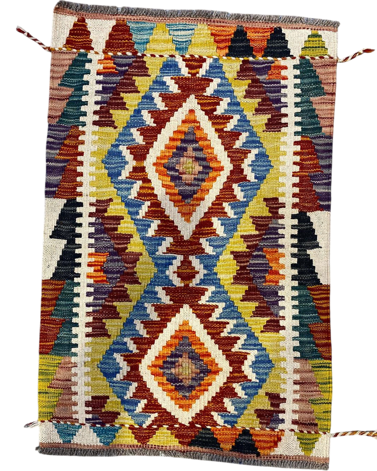 Kilim usato 91x60 cm multicolore con motivo geometrico a rombi