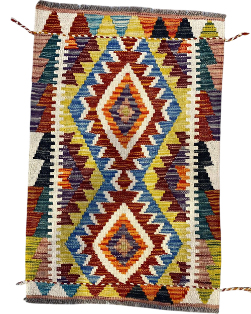 Kilim usato 91x60 cm multicolore con motivo geometrico a rombi