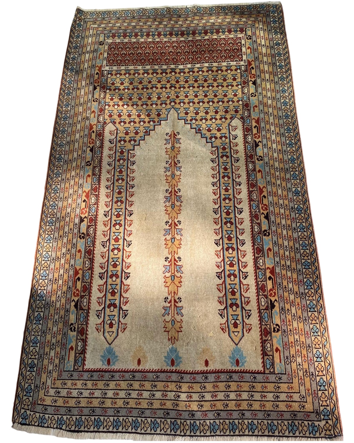Tappeto Kula usato 182x135 cm annodato a mano con disegno a preghiera su fondo avorio