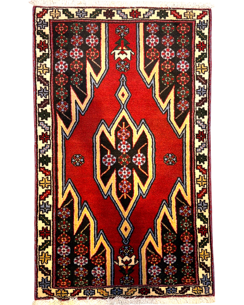 Tappeto persiano Mazlagan 126x77 cm rosso con disegno geometrico