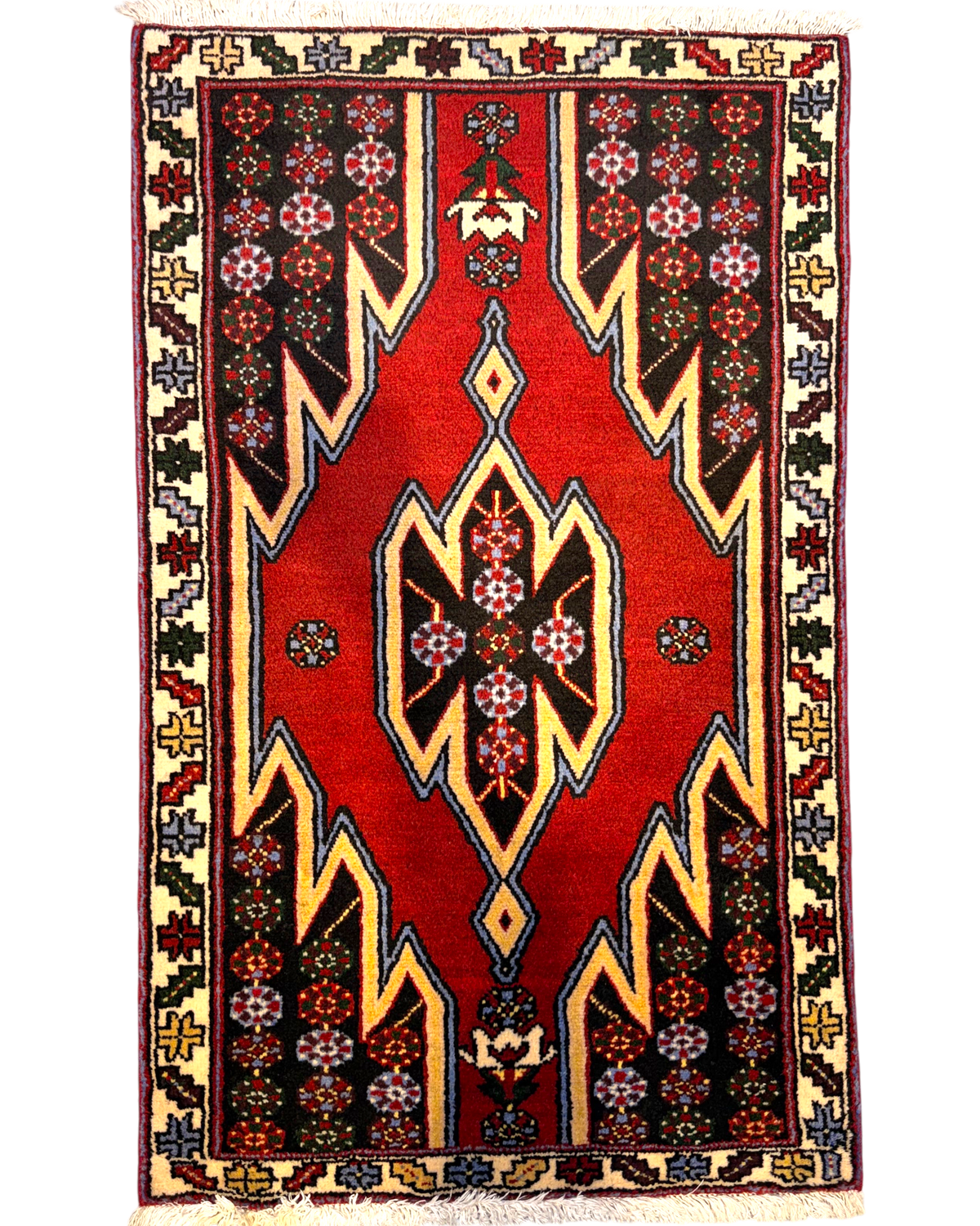 Tappeto persiano Mazlagan 126x77 cm rosso con disegno geometrico