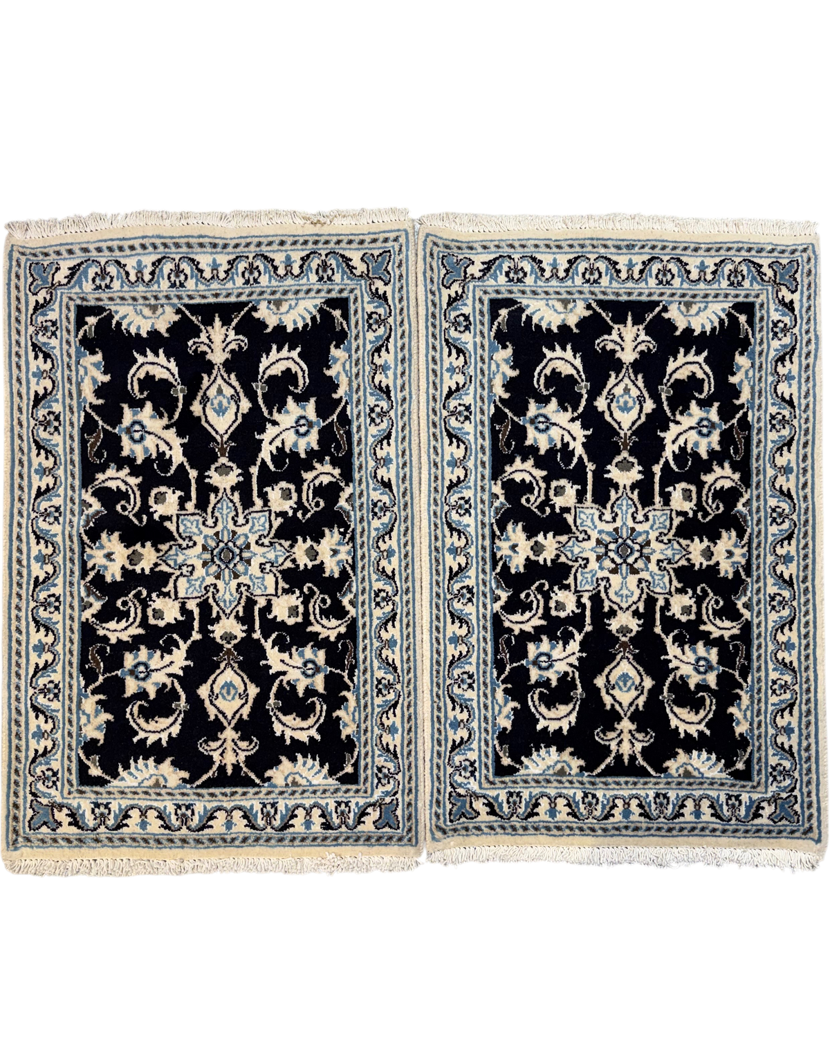 Coppia di scendiletto Nain 85x55 cm blu scuro con motivi floreali avorio e azzurri