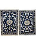 Nain 88x60 cm, coppia di scendiletto blu con medaglione centrale e motivi floreali avorio e azzurri