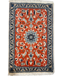 Tappeto persiano Nain 93x59 cm corallo con motivi floreali blu e avorio