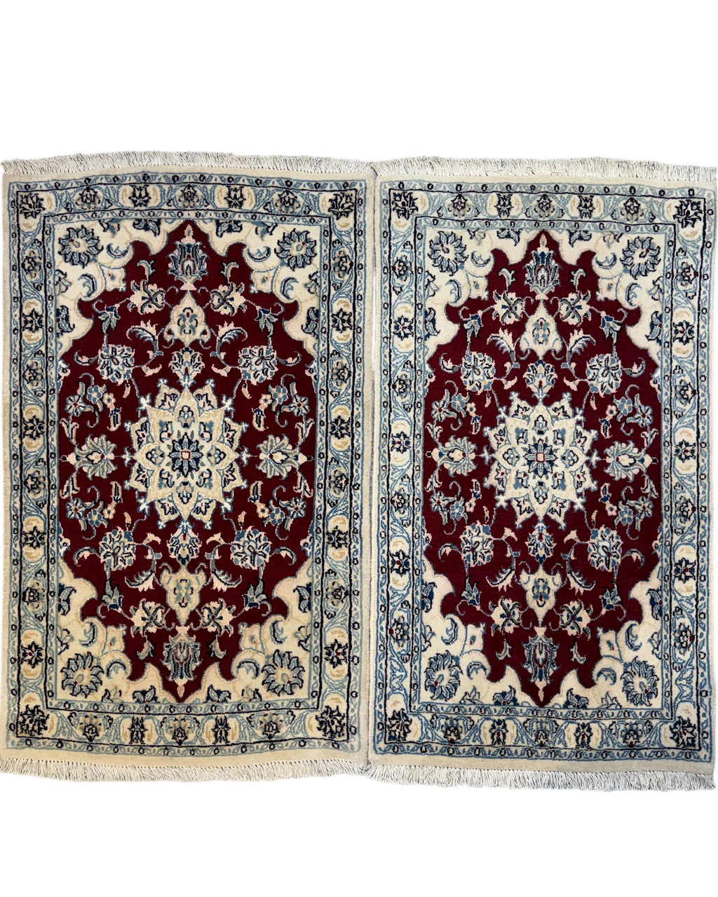 Nain 9La 95x53 cm, coppia di scendiletto bordeaux e avorio con medaglione e motivi floreali