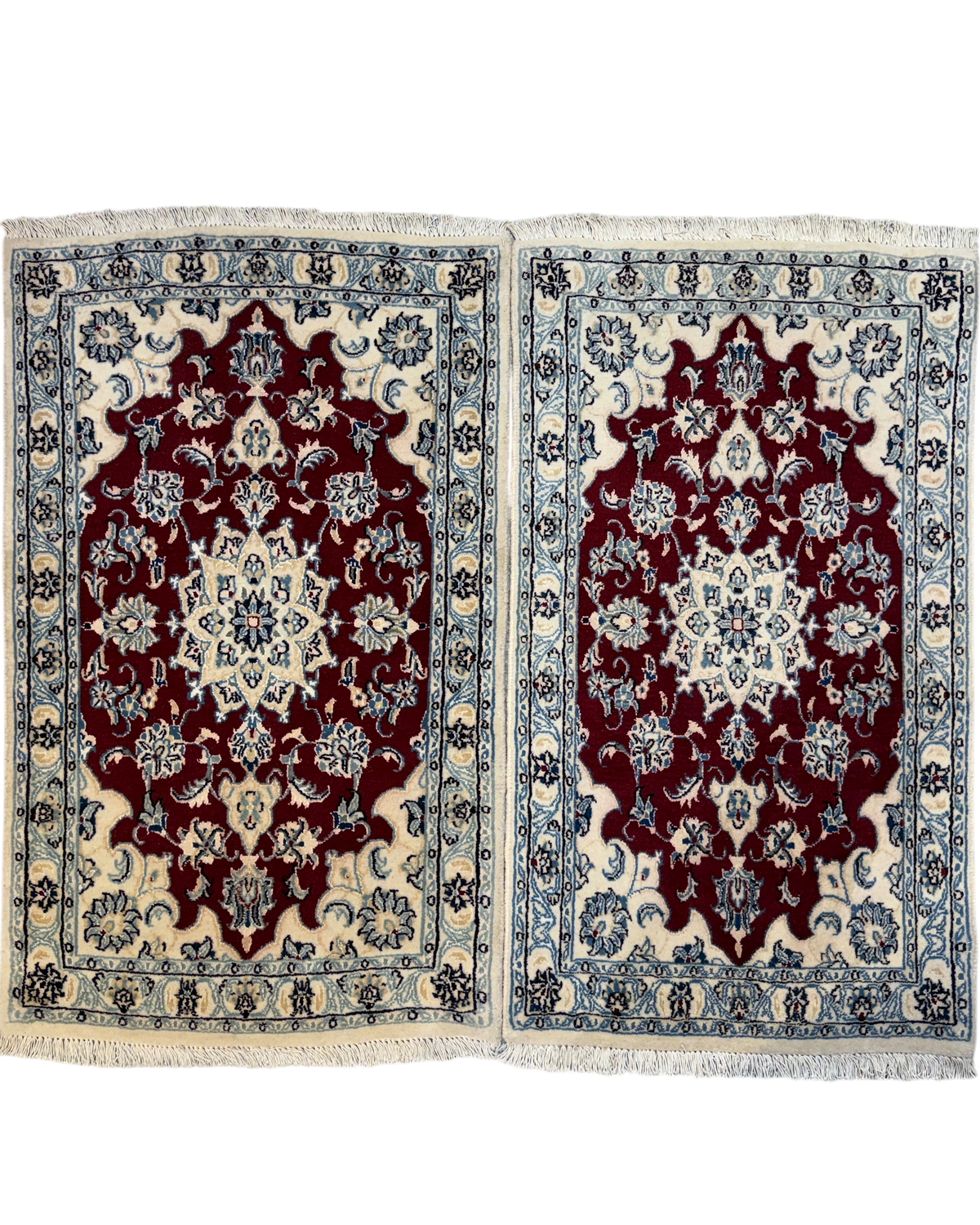 Nain 9La 95x53 cm, coppia di scendiletto bordeaux e avorio con medaglione e motivi floreali