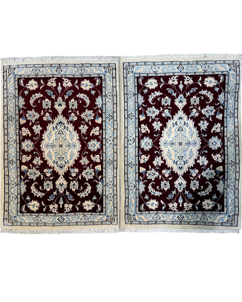 Nain misto seta 88x60 cm - coppia di scendiletto persiani bordeaux e avorio con medaglione floreale