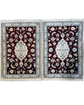 Nain misto seta 88x60 cm - coppia di scendiletto persiani bordeaux e avorio con medaglione floreale