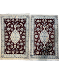 Coppia di scendiletto persiani Nain misto seta 90x58 cm bordeaux e avorio