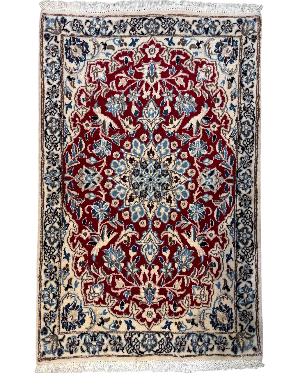 Nain misto seta 92x58 cm - scendiletto persiano bordeaux e avorio con medaglione floreale