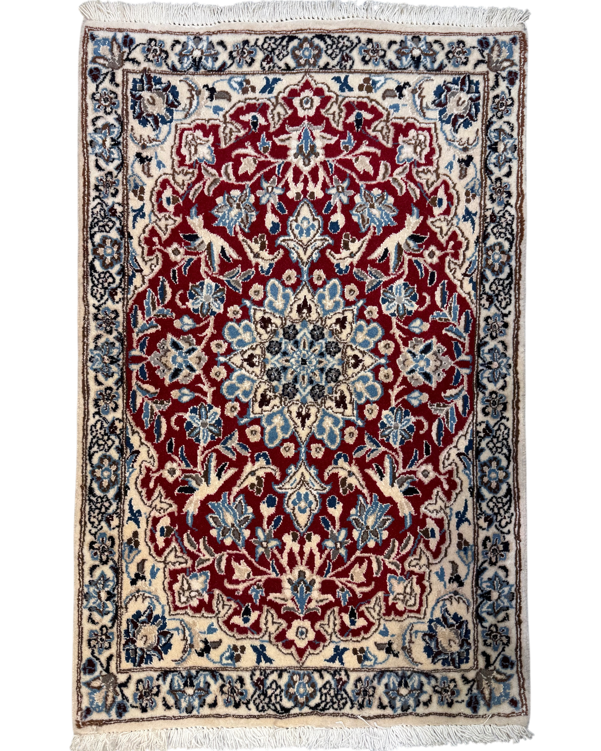 Nain misto seta 92x58 cm - scendiletto persiano bordeaux e avorio con medaglione floreale