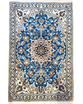 Tappeto persiano Nain misto seta 133x86 cm azzurro