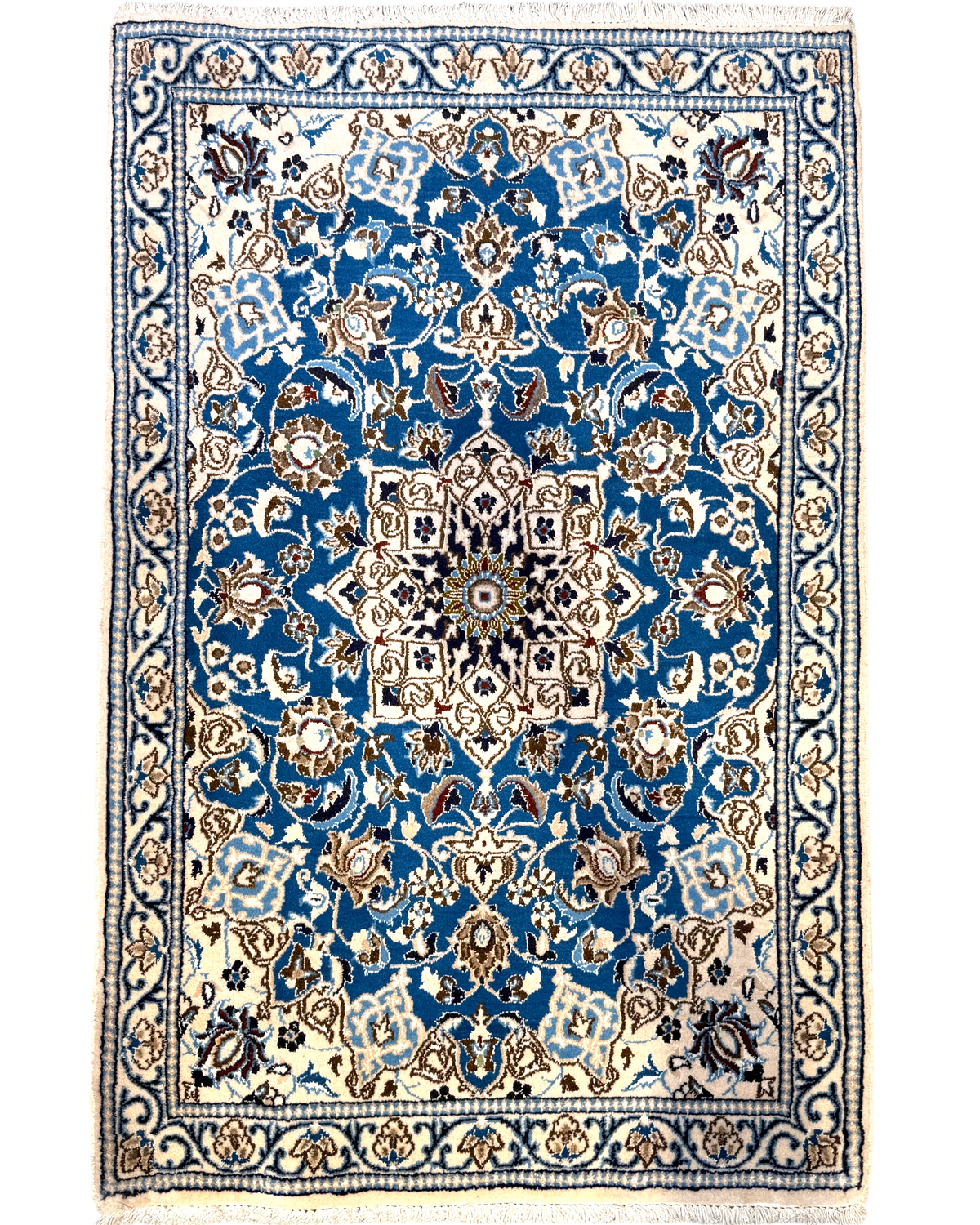 Tappeto persiano Nain misto seta 133x86 cm azzurro