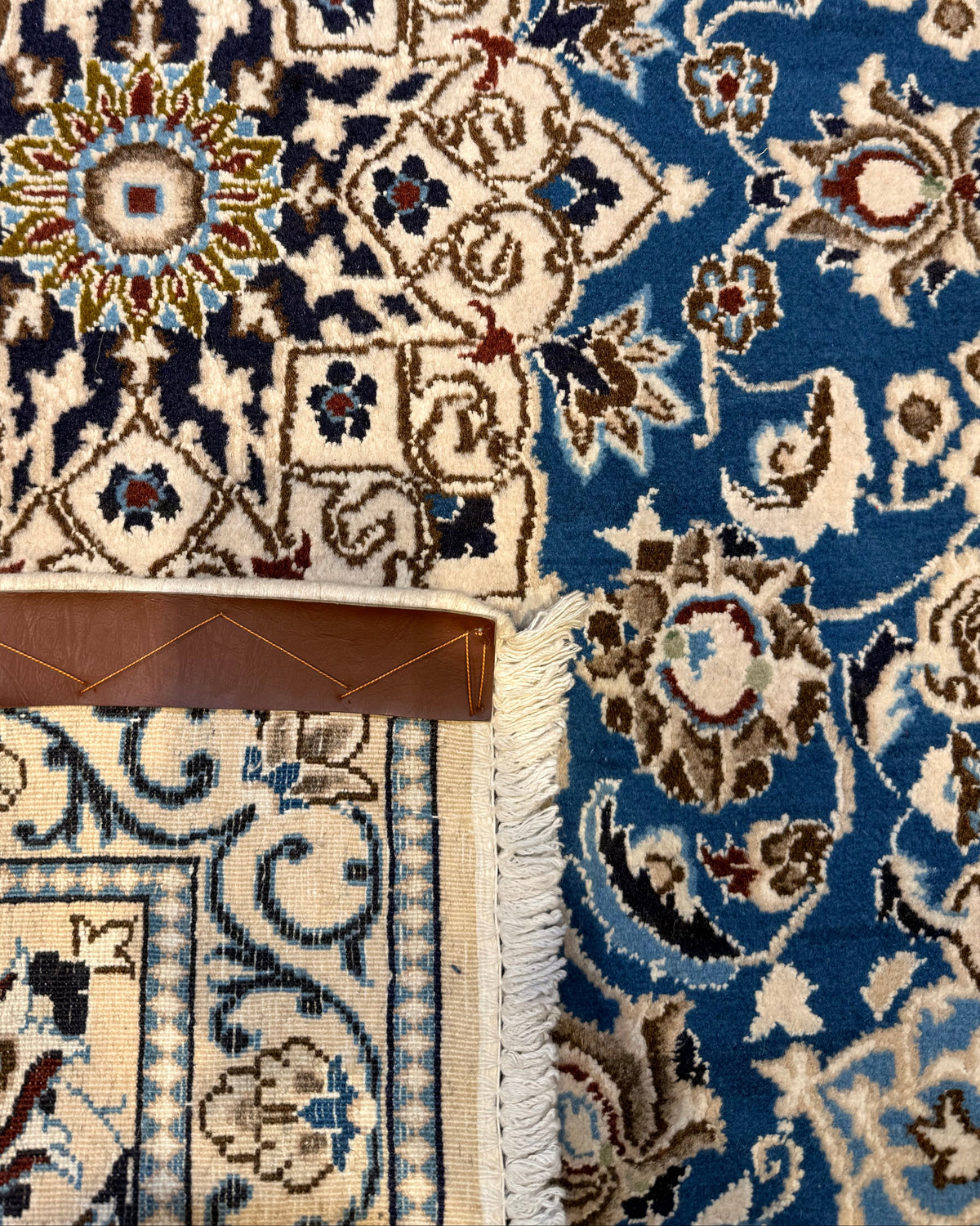 Tappeto persiano Nain misto seta 133x86 cm azzurro