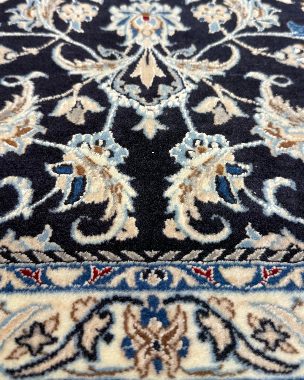 Tappeto persiano Nain misto seta 100x70 cm blu scuro floreale
