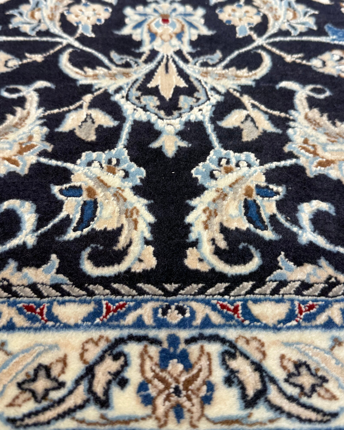 Tappeto persiano Nain misto seta 100x70 cm blu scuro floreale