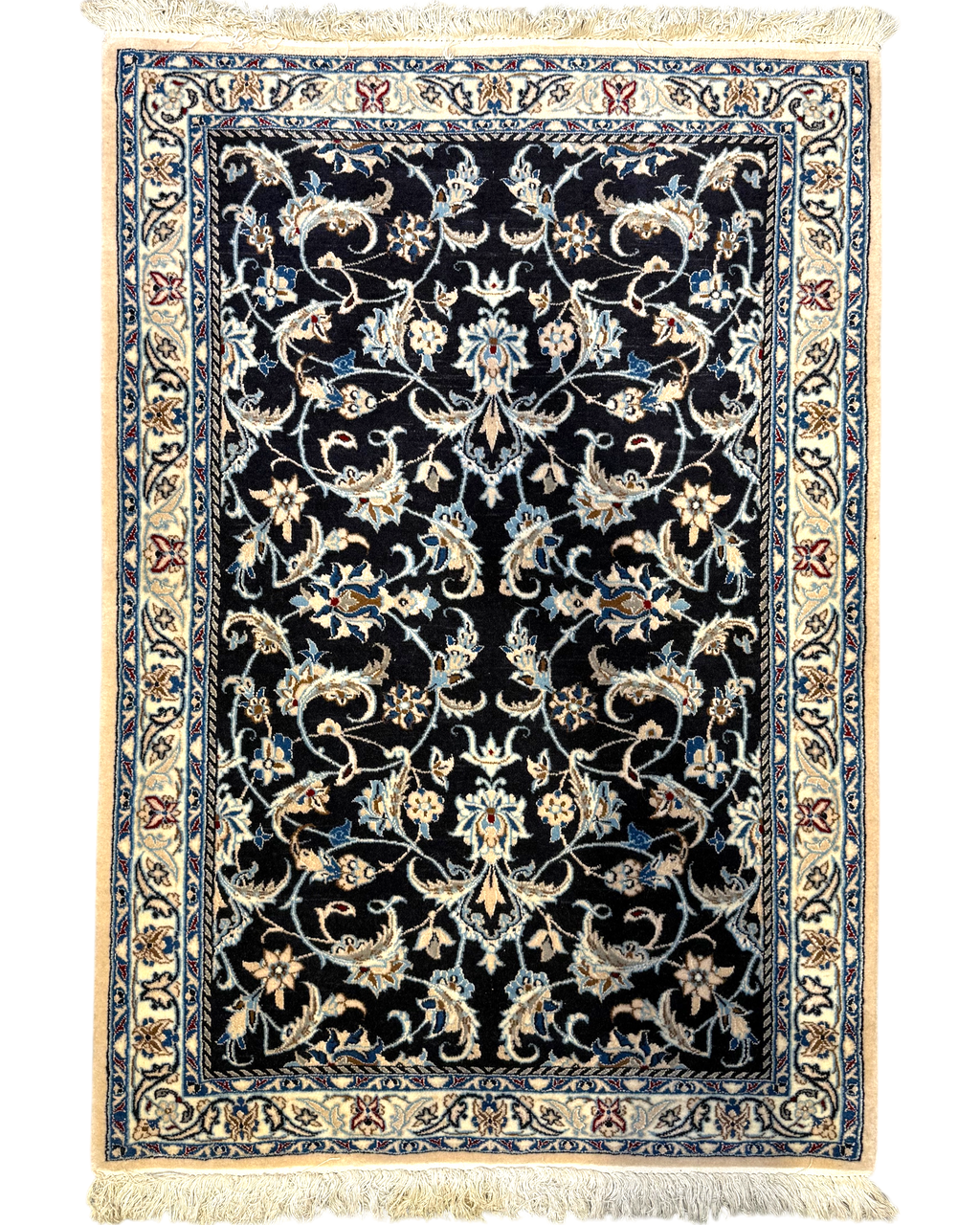 Tappeto persiano Nain misto seta 100x70 cm blu scuro floreale