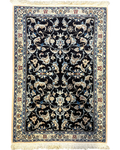 Tappeto persiano Nain misto seta 100x70 cm blu scuro floreale